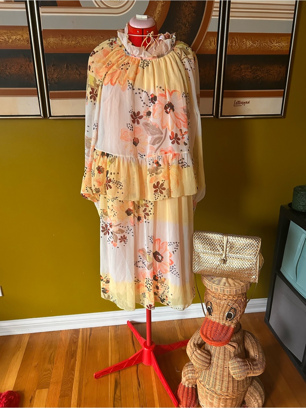 See By Chloe Yellow and Cream Floral Ruffle Dress